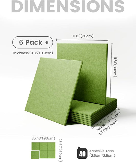 Large Felt Bulletin Board 36" x 24"Cork Board Alternative - 6 Pack with 40 Safe Removable Adhesive Tabs, Cork Boards for Walls Cork Board for Home Office Classroom Pin Board -Kelly Green