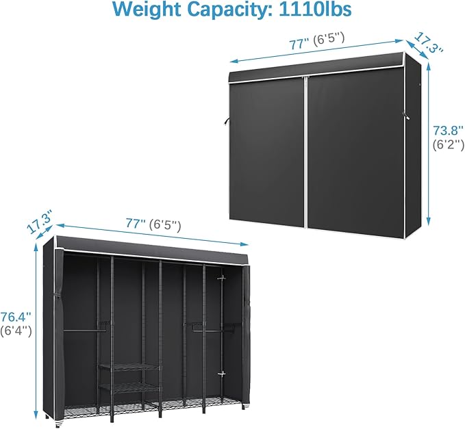 VIPEK V40C Covered Clothes Rack Heavy Duty Clothing Rack with Cover, Custom Freestanding Closet Portable Wardrobe Closet for Bedroom, Large Black Coset Rack with Black Oxford Fabric Cover