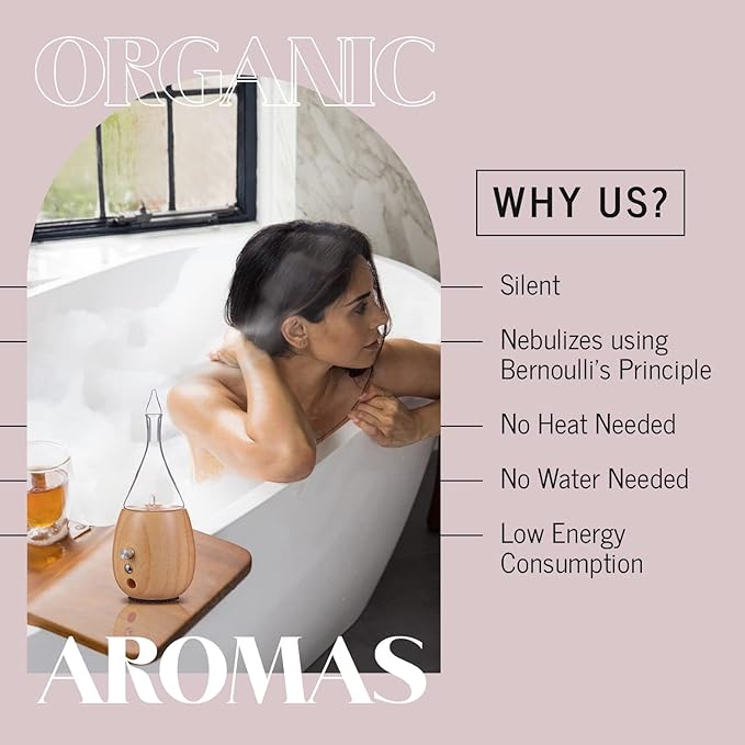 Raindrop 2.0 Aromatherapy Diffuser for Essential Oil, Waterless Glass Nebulizer w/Auto-Off Switch, BPA Free - Lightwood