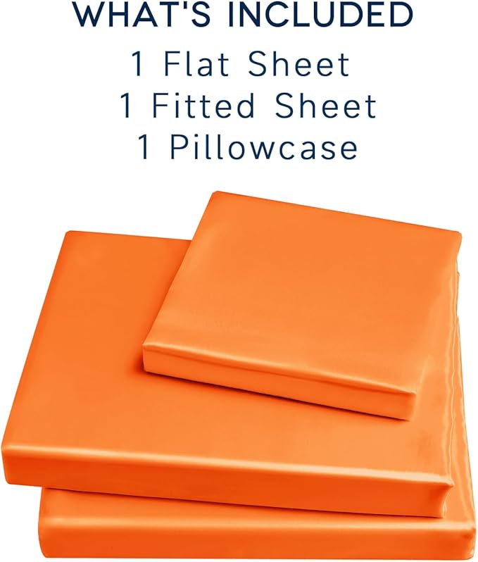 Satin Sheets Twin XL Size - 3 Pieces Luxury Silky Soft Bed Sheets, Wrinkle-Free Burnt Orange Satin Silk Sheet Set with 1 Deep Pocket Fitted Sheet, 1 Flat Sheet, 1 Pillow Case