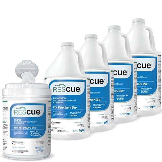 REScue Canister Wipes & Gallon Concentrate 4 Pack – Disinfectant Cleaner for Vet Use, Designed to Clean Kennels, Litter Boxes & More