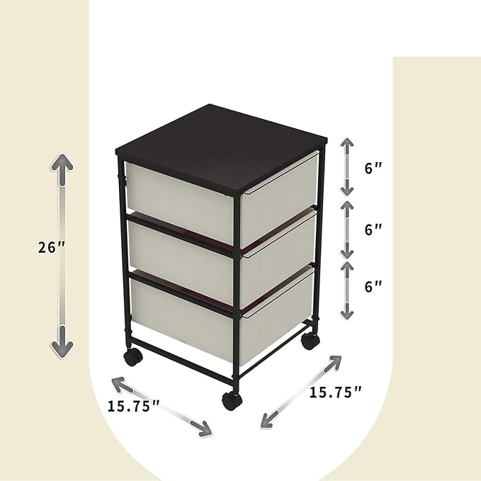 Small Cabinet with Drawers Rolling 3 Drawer Mobile File Cabinet for Home Office Storage and Organization, Fabric Vertical Under Desk Storage for A4/Letter Files(