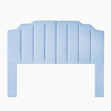 24KF Light Blue Teddy Fabric Tufted for Queen Upholstered Headboard, Modern Vertical Channel Design Full Headboard with Stepped Silhouette Top Edge,6026-Q-Teddy Light Blue