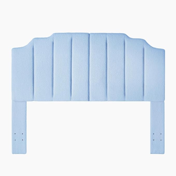 24KF Light Blue Teddy Fabric Tufted for Queen Upholstered Headboard, Modern Vertical Channel Design Full Headboard with Stepped Silhouette Top Edge,6026-Q-Teddy Light Blue