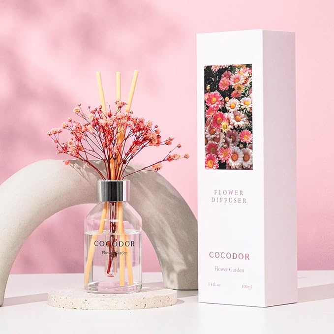 COCODOR Flower Reed Diffuser Set / 3.4oz / Flower Garden/Scent Diffuser with Sticks Home Fragrance Reed Diffuser for Bathroom Shelf Decor