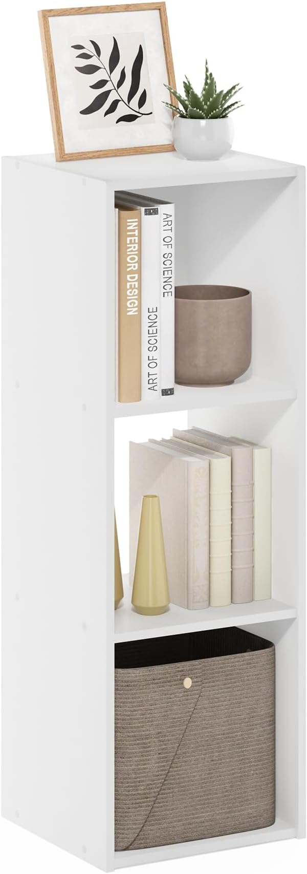 Furinno PELLI Book Shelf, 3x1 Bookshelf, Cube Storage Organizer Cabinet, 11.6 x 12.2 x 35.9, for Living Room, Bedroom, Home Office, White