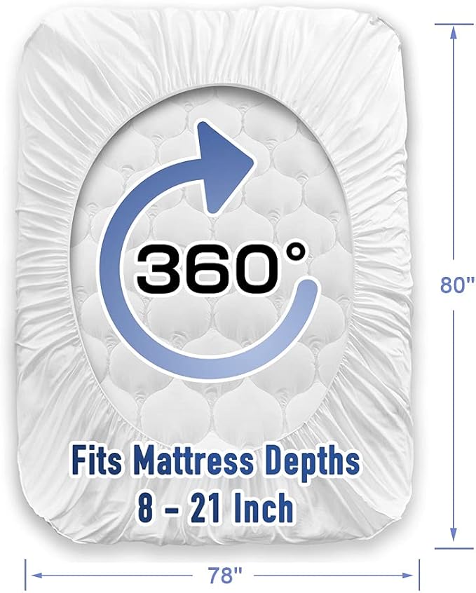 MATBEBY King Size Mattress Pad - Cooling Breathable Mattress Topper, Quilted Fitted Mattress Protector, Pillow Top Mattress Cover with 8-21" Deep Pocket, Soft, Machine Washable, White, 78x80 Inches