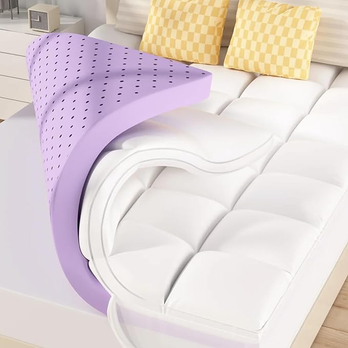 SINWEEK Dual Layer 5 Inch Memory Foam Mattress Topper Queen Size, 3 Inch Gel Memory Foam Plus 2 Inch 1450 GSM Down Alternative Quilted Pillow Top Mattress Pad Cover, White