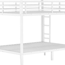 Queen Over Queen Metal Bunk Bed, Heavy Duty Bunk Bed with 2 Ladders, Space Saving Bed for Teens and Adults. Bunk Beds with Full Length Guardrail, White