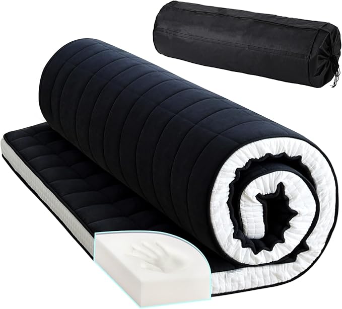 Tiita Japanese Floor Mattress, 4” Thicken Futon Mattress with Storage Bag and 2 Straps， Twin Size Sleeping Tatami Mat for Adults，Black
