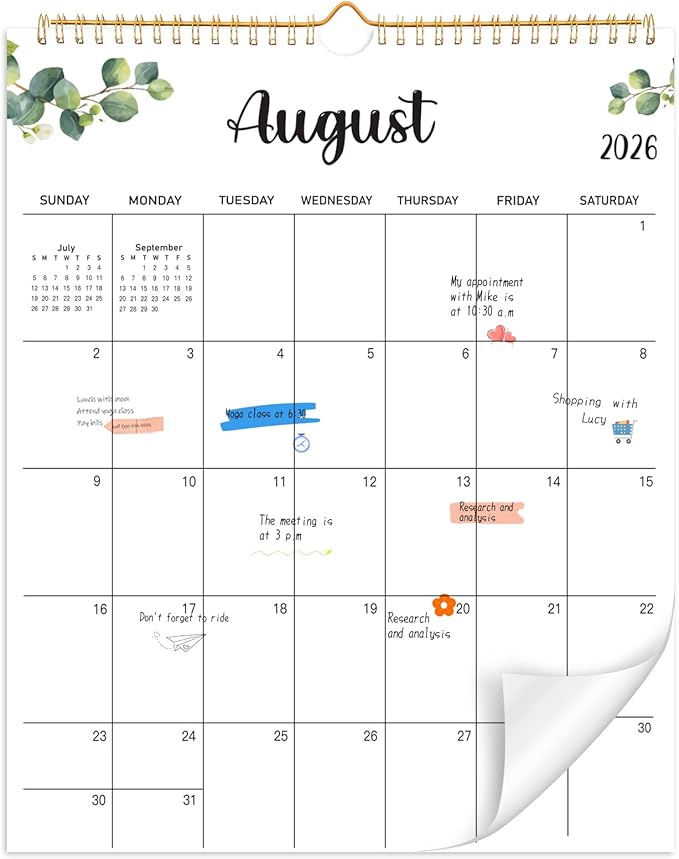 Wall Calendar 2026-2027, 18 Month Calendar from January 2026 to June 2027 14.5" x 11.8" Large Desk Calendar with Twin-Wire Binding for Home Office Planning Personal Organisers, Green Leaf