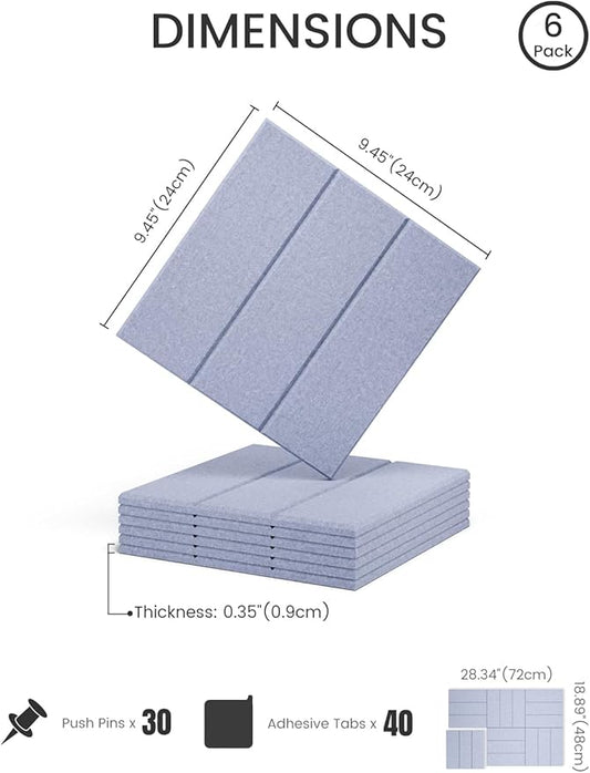 Felt Bulletin Board Tiles -28"x18" with 40 Adhesive Tabs, Cork Board Alternative for Office Decor, Push Pin Board Wall Organizer 6-Pack(Soft Periwinkle)
