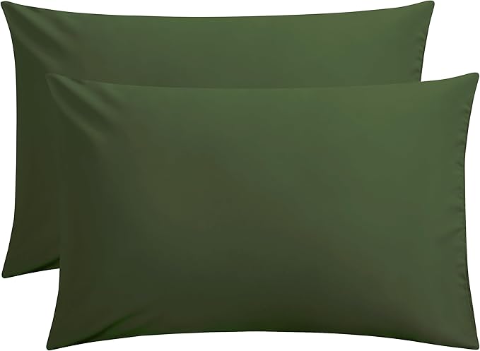 FLXXIE Microfiber Pillow Cases Queen Size Set of 2, Soft Pillowcases with Envelope Closure, Wrinkle Resistant Pillow Covers, 20x30, Olive Green