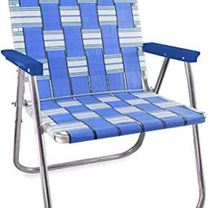 Lawn Chair USA Folding Aluminum Outdoor Patio Lawn Chair | Heavy-Duty Webbed Chairs for Camping, Sports, Beach, Yard & Tailgating | Lightweight Portable | Magnum - Blue Sands with Blue Arms