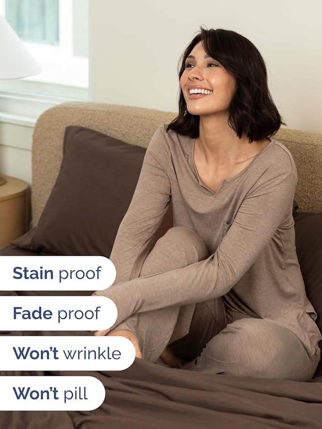 Extra Deep Pocket Queen Sheet Set - 4 Piece Breathable & Cooling Bed Sheets - Hotel Luxury Sheet Set - Ultra Soft, Wrinkle Free & Comfy - Easily Fits Extra Deep Mattresses - Deep Pocket Brown Sheets