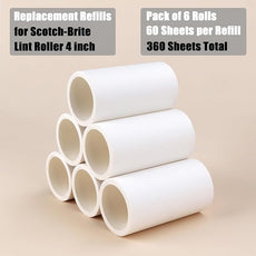 4 inch Lint Roller Refills for Scotch Brite Lint Roller Replacement Refills for Pet Hair Extra Sticky Everyday Clean Lint Remover Refills 6 Pack 60 Sheets per Roll Total 360 Sheets
