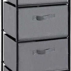 MAX Houser 4 Drawer Fabric Dresser Tall Storage Tower, Dresser Chest with Wood Top, Vertical Nightstand Side Organizer Unit with Metal Frame for Closets Bedroom Nursery Room Hallway(Leaden)