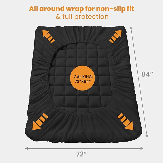 MATBEBY California King Mattress Pad - Cooling Breathable Mattress Topper, Quilted Fitted Mattress Protector, Pillow Top Mattress Cover with 8-21" Deep Pocket, Soft, Machine Washable, Black, Cal King