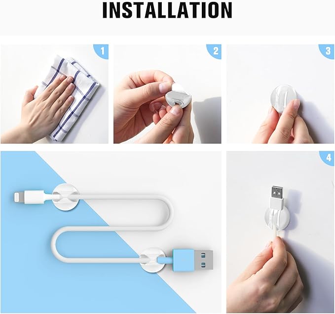 12 Pack Cable Clips, Znben Clear Cord Organizer Holder Adhesive Cord Management Charger Wire Holder Clips for Desk, Home, Office, Car, Cubicle, Nightstand