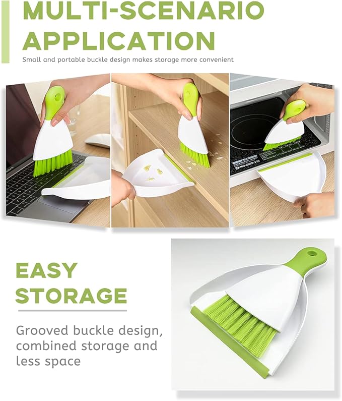 Dust pan Broom Brush Dustpan - Small Broom and Dustpan Set,Mini Broom and Dustpan,Small Dustpan and Brush Set for Home Cleaning,Sofa,Desk,Guinea Pig Cage,Cat Litter etc.（Green 2 Set）
