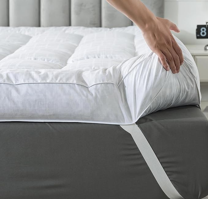 WhatsBedding Duck Feather Bed Mattress Topper, 100% Cotton Memory Foam Mattress Topper, 2500GSM Overfilled Pillow Top, Hotel Collection