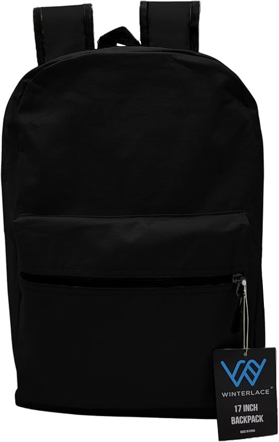 Winterlace 12 Pack Backpack, Bulk 17 inch Lightweight Outdoor Travel Gym Corporate Events Bag (Black)