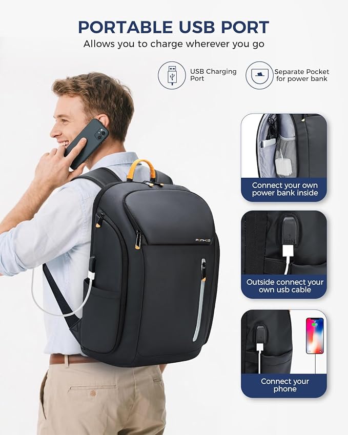 17 Inch Laptop Backpack for Men, Business Travel Anti-Theft Backpack with USB Charging Port, Water Resistant Computer Bag Carry On Flight Approved for Work College Weekender, Black