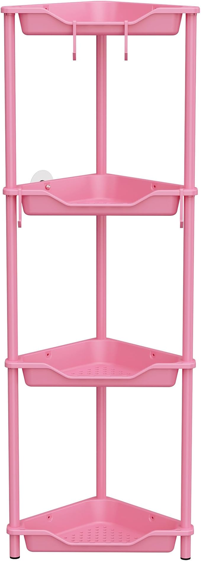 Orimade Rustproof 4 Tier Floor Standing Corner Shower Caddy Organizer, Plastic Metal Splicing Floor Corner Shelf Rack Storage Stands for Bathroom,10.8 x 10.8 x 44.6 inches, Pink