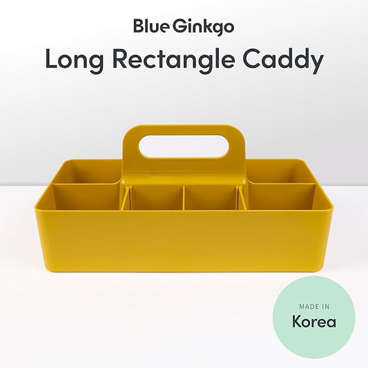 BLUE GINKGO Stackable Organizer Caddy – Korean-Made Portable Tote for Bathroom, Office, Crafts, or School Supplies (Long Rectangle, Yellow)