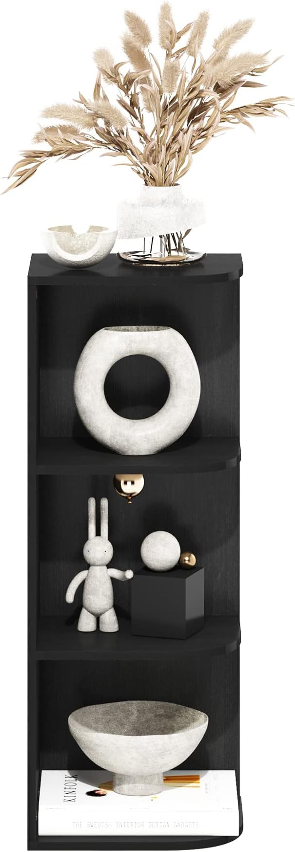 Furinno PASIR Book Shelf, 3-Tier Corner Bookshelf, Open Shelves Bookcase 9.3 x 12 x 31.5, for Living Room, Bedroom, Home Office, Blackwood