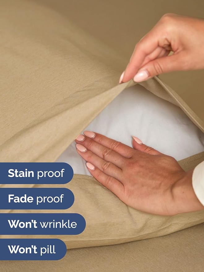 Extra Deep Pocket Cal King Sheets - 4 Piece Breathable & Cooling Bed Sheets - Hotel Luxury Bed Sheet Set - Soft, Wrinkle Free & Comfy - Easily Fits Extra Deep Mattresses - Heathered Tan Sheets Set