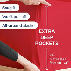 Extra Deep Pocket Full Sheets - 4 Piece Breathable & Cooling Bed Sheets - Hotel Luxury Bed Sheet Set - Soft, Wrinkle Free & Comfy - Easily Fits Extra Deep Mattresses - Deep Pocket Red Sheets Set