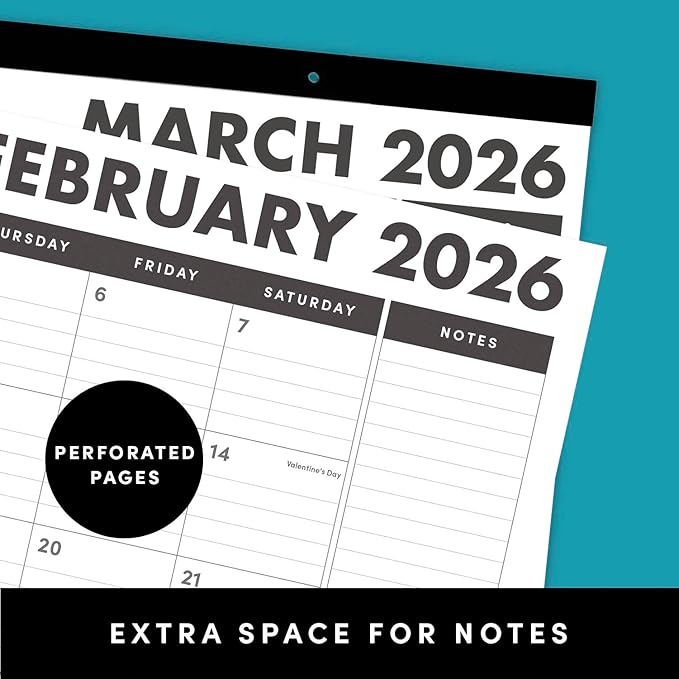 PAPERAGE 2026 Calendar, 12 Months (January 2026 - December 2026), Large (17 in x 22 in), Minimalist Wall and Desk Calendar with Monthly Views, Yearly Plans & Notes Section – Black