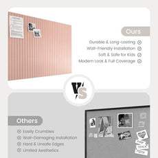 Bumusty Large Cork Board Alternative-47 x35 Felt Bulletin Board Tiles, with 30 Pushpins, 70 Adhesive Tabs, 12-Pack Slat Wall Paneling, Cork Boards for Office Push Pin Board Felt Board-Pink