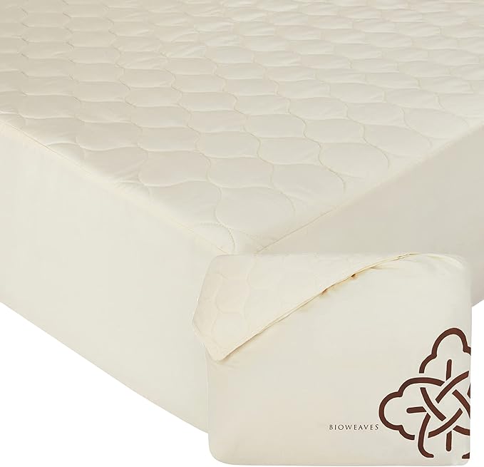 Bioweaves 100% Organic Cotton Mattress Pad Cover, GOTS Certified Cooling Quilted Fitted Mattress Topper & Protector with Soft Cotton Wadding - 20 Inch Deep Pocket, California King