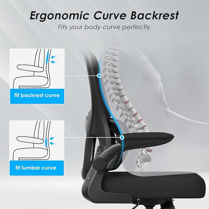 Soohow Office Chair, Mesh Ergonomic Office Chair with Lumbar Support, Comfy Swivel Computer Desk Chair with Flip Armrest Rolling Wheels for Home Study Room Office, Black & Black