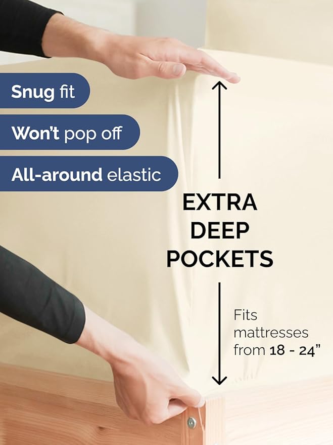 Extra Deep Pocket Twin XL Sheets - 3 Piece Breathable & Cooling Bed Sheets - Hotel Luxury Bed Sheet Set - Soft, Wrinkle Free & Comfy - Easily Fits Extra Deep Mattresses - Deep Pocket Off White Sheets