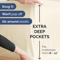 Extra Deep Pocket Cal King Sheets - 4 Piece Breathable & Cooling Bed Sheets - Hotel Luxury Bed Sheet Set - Soft, Wrinkle Free & Comfy - Easily Fits Extra Deep Mattresses - Deep Pocket Off White Sheets