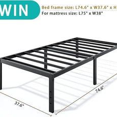 Metal Bed Frame Twin Size - 16 Inch Heavy-Duty Twin Platform Bed Frame No Box Spring Needed, Easy Assembly, Noise-Free, Sturdy Mattress Foundation, Underbed Storage Space