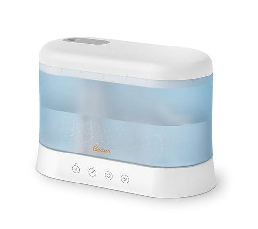 Crane 1.9 Liter Top Fill Cool Mist Humidifier & Essential Oil Diffuser, Whisper-Quiet, 15-Hour Run Time, Night Light, Small Room Air Humidifier, Humidifiers For Bedroom Kids