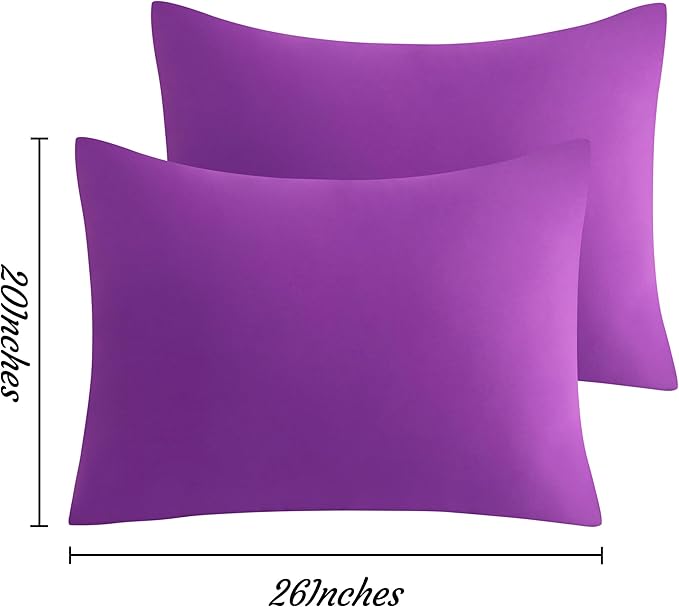 NTBAY Standard Pillow Cases Set of 2, 2 Pack Brushed Microfiber 20x26 Pillow Cases, Soft, Wrinkle, Fade, Stain Resistant Purple Pillow Cases with Envelope Closure, 20x26 Inches, Purple