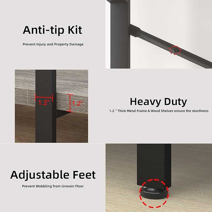 HSH 6 Tier Tall Bookshelf, Metal Wood Vertical Display Book Shelf, Industrial 6 Shelf Bookcases and Book Shelves Storage Rack, Large Open Book Case for Bedroom Living Room Office, Light Grey Oak