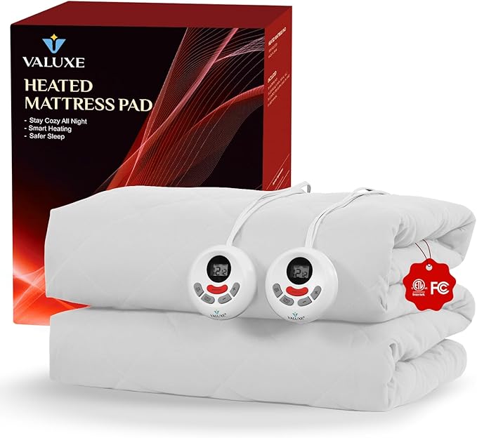 Heated Mattress Pad California King Quilted Zone Heating Electric Bed Warmer Comfort Heat Mattress Pad Cover Dual Controller（10 Heat Setting | 1-12 Hours Auto Shut Off | with 8-21 Inch Deep Pocket）