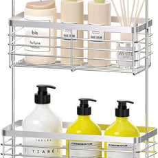 DELLAN Hanging Shower Organizer, 2-Tier Shower Rack with Hooks Over the Door, Bathroom Shower Caddy and Basket