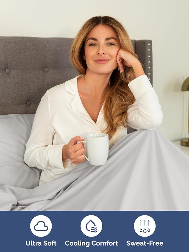 Extra Deep Pocket Split King Sheets - 5 Piece Breathable & Cooling Bed Sheets - Hotel Luxury Bed Sheet Set - Soft, Wrinkle Free & Comfy - Easily Fits Extra Deep Mattresses - French Grey Sheets Set