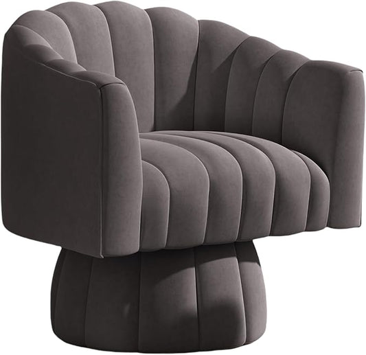 Accent Chair Mid Century 360 Degree Swivel Chair,Modern Lounge Sofa Round Barrel Chair with Wide Upholstered,Fluffy Velvet Fabric Chairs for Home Sofa Living Room/Bedroom/Waiting Room (Grey)