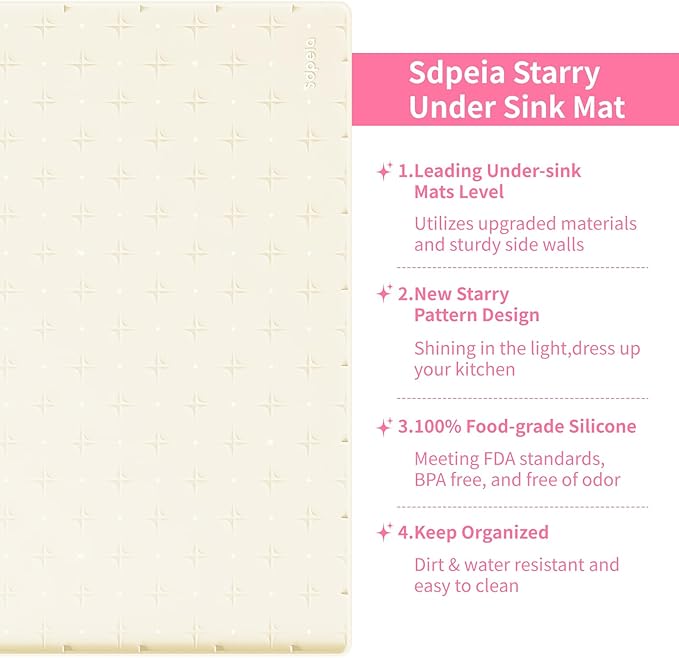 Sdpeia Under Sink Mat 22"×14" Waterproof Silicone Cabinet Liner & Sink Protector for Kitchen & Bathroom, Multi-Purpose Organizers Tray for Pets, Laundry, Cat Litter Mat