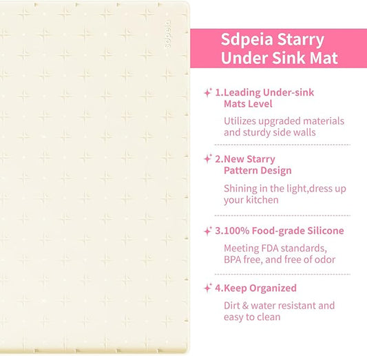 Sdpeia Under Sink Mat 22"×22" Waterproof Silicone Cabinet Liner & Sink Protector for Kitchen & Bathroom, Multi-Purpose Organizers Tray for Pets, Laundry, Cat Litter Mat