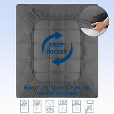 ELEMUSE California King Grey Cooling Bamboo Viscose Mattress Topper for Back Pain, Extra Thick Mattress Pad Cover, Plush Soft Pillowtop with Elastic Deep Pocket, Overfilled Down Alternative Filling