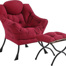 Lazy Chair and Ottoman, Large Accent Lounge Chair with Armrests and a Side Pocket, Modern Leisure Upholstered Sofa Reading Armchair with Footrest for Bedroom, Living Room, Dorm Rooms, Office